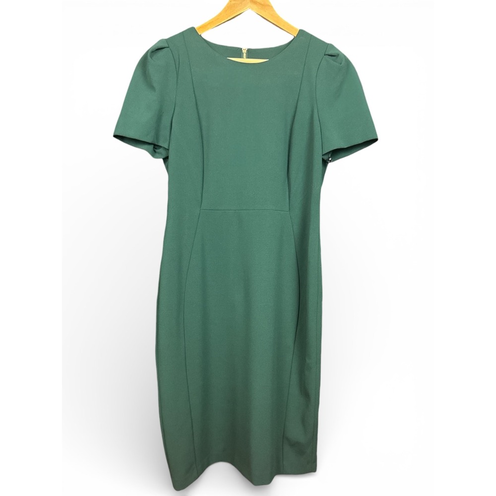 Calvin Klein Emerald‎ Green Sheath Dress Size 12 NWT Gold Zip Back